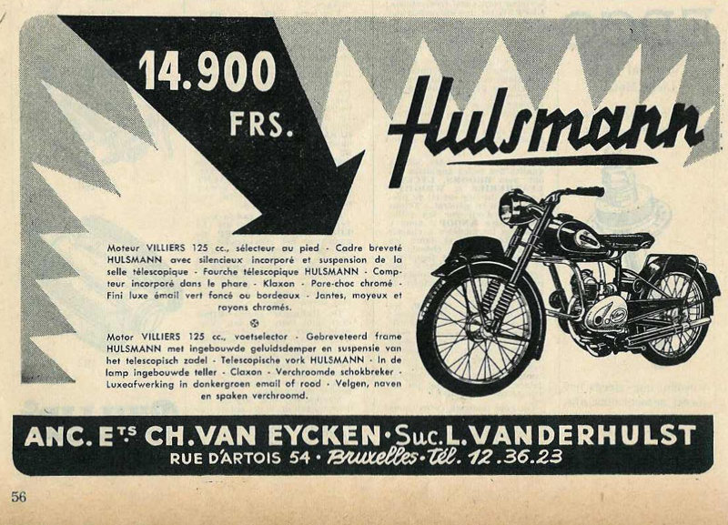 Belgische Hulsmann advertentie, waarschijnlijk 1952 of 1953