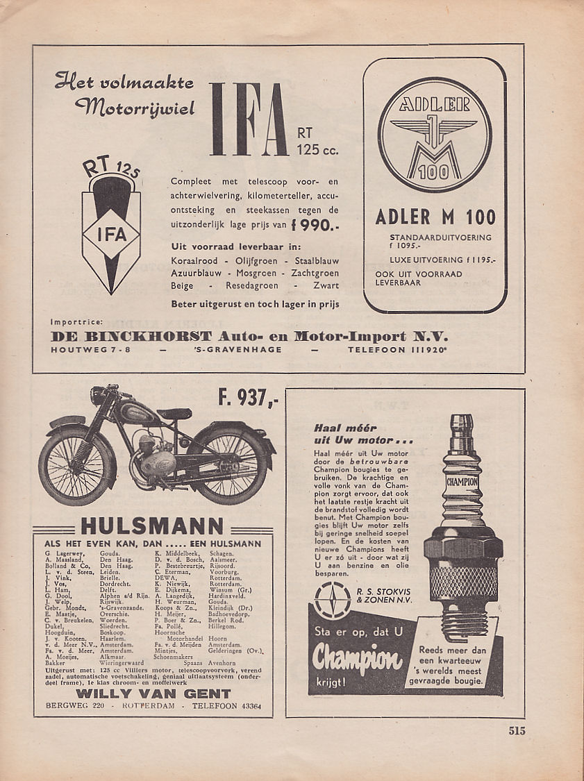 Hulsmann advertentie uit Weekblad Motor nr. 19 1951