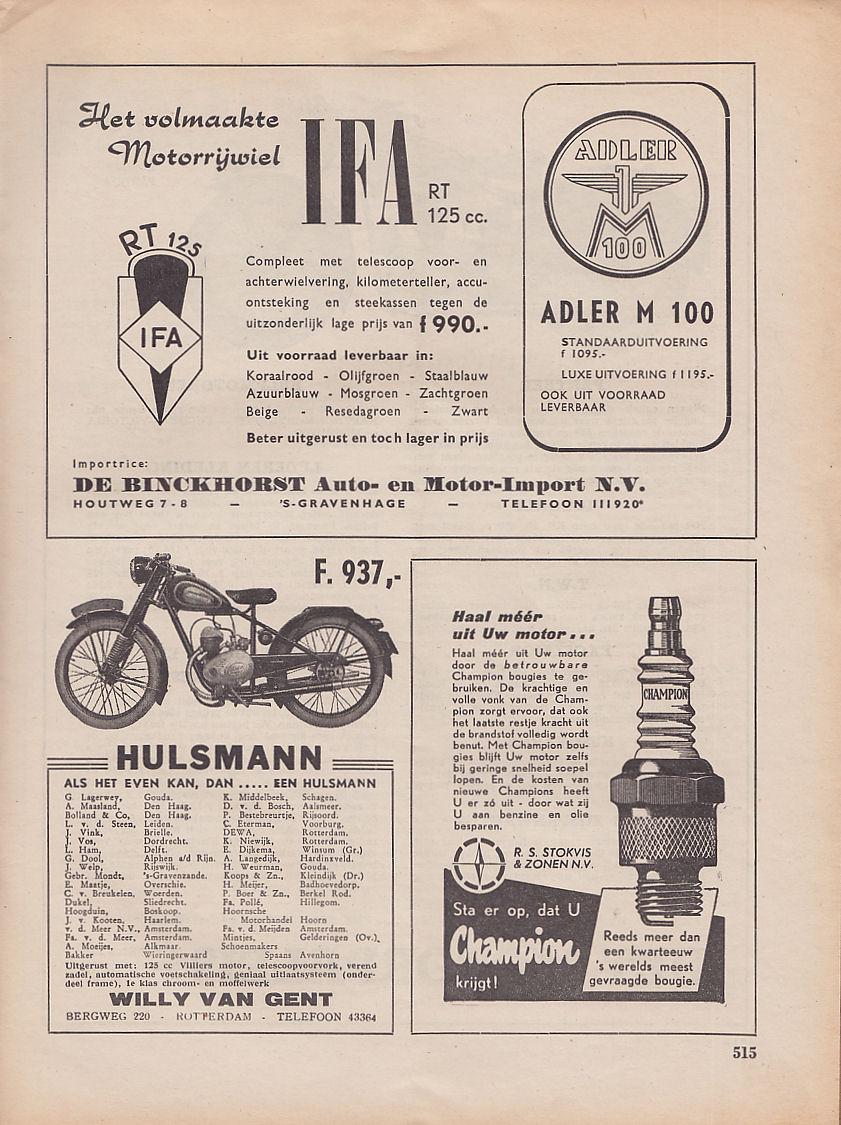 Hulsmann advertentie uit Weekblad Motor nr. 19 1951