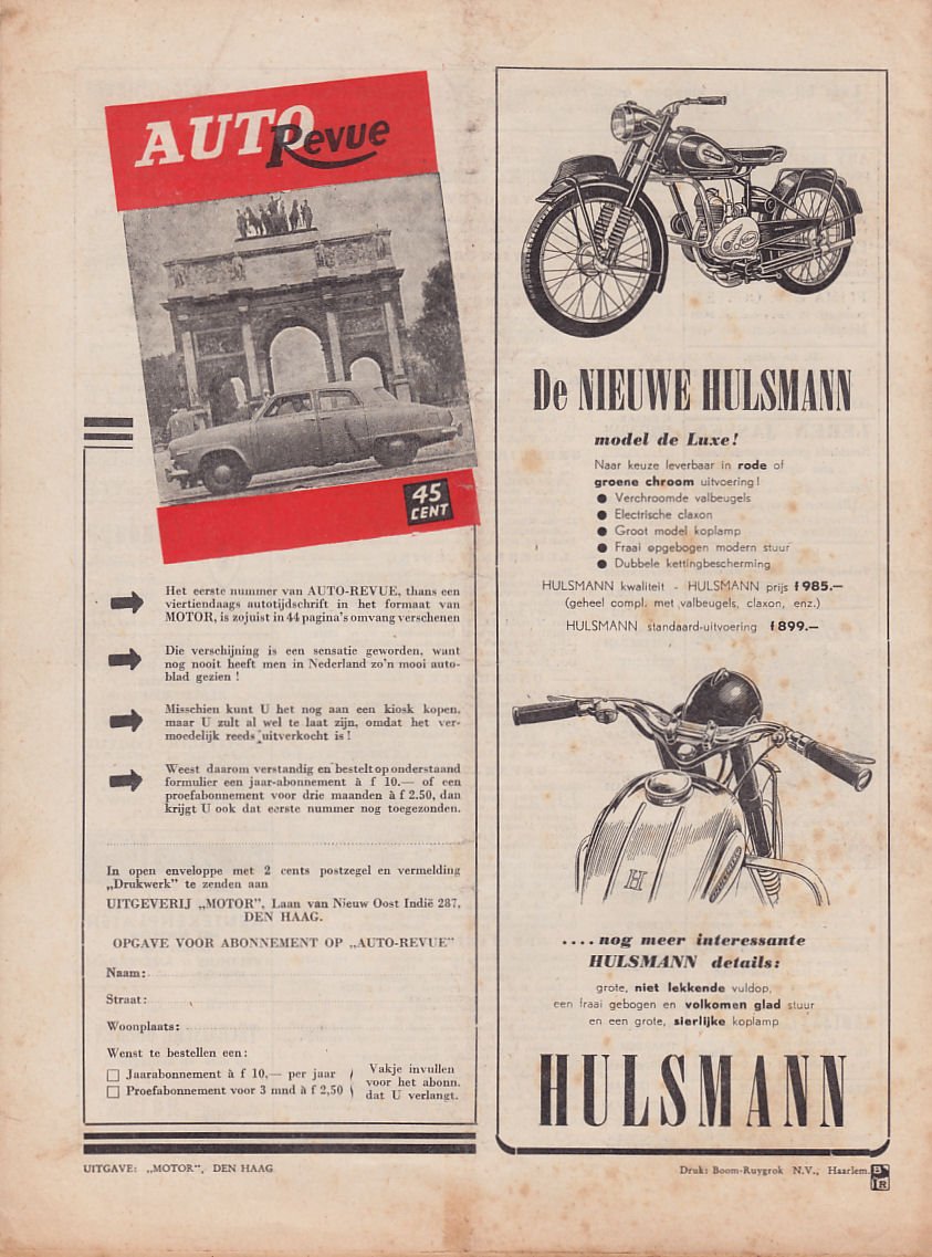 Hulsmann advertentie Weekblad Motor nr.2 1952