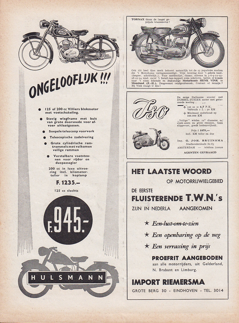 Hulsmann advertentie weekblad Motor nr. 8-1954