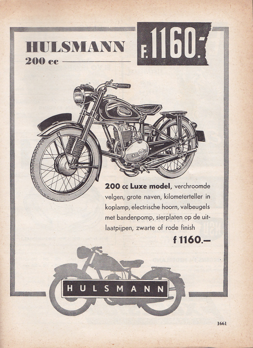 Hulsmann advertentie weekblad Motor nr. 52-1954