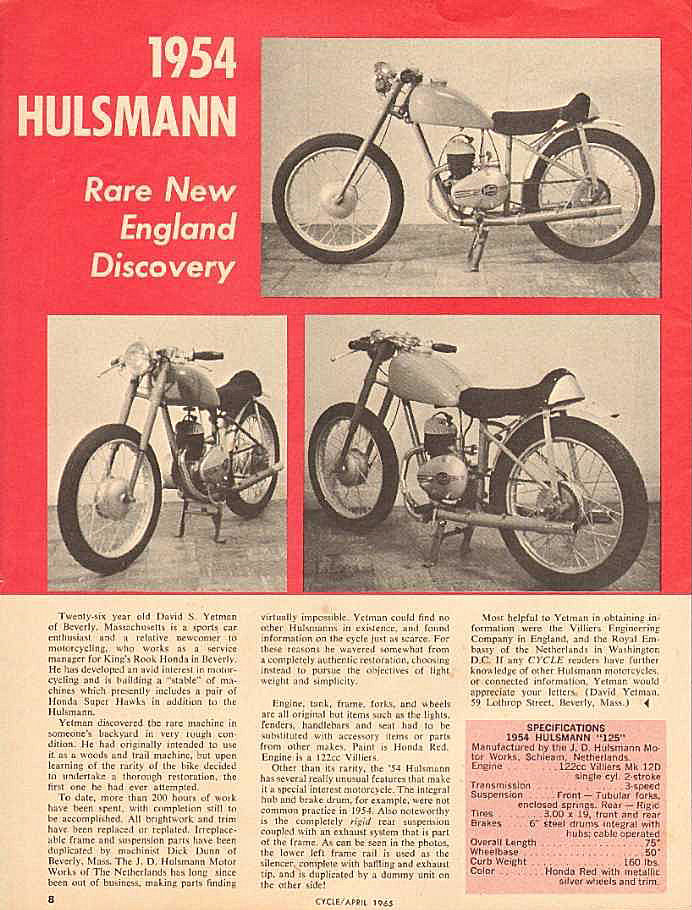 Hulsmann motor in Amerika - Cycle 1965