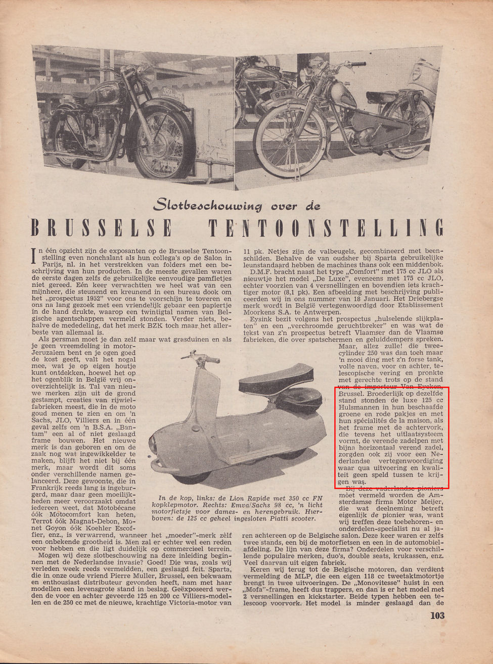 Verslag Salon Brussel 1952 - Weekblad Motor nr. 5 1952