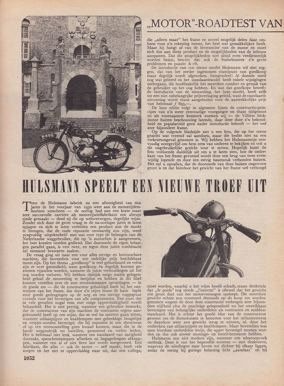 Roadtest Hulsmann 125cc De Luxe uit Weekblad Motor nr. 35 1951