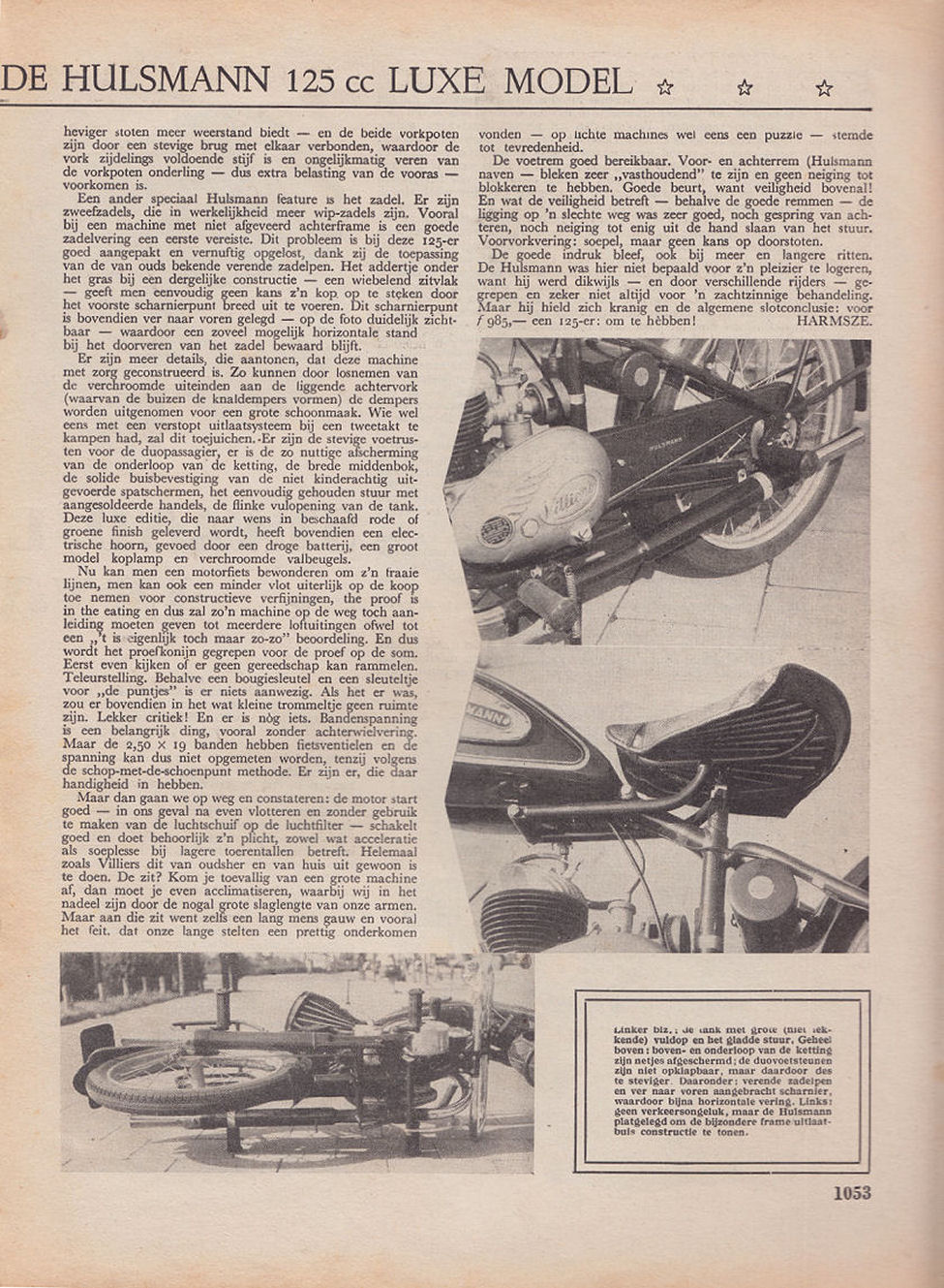 Roadtest Hulsmann 125cc De Luxe uit Weekblad Motor nr. 35 1951