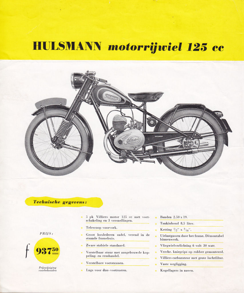 Folder 125cc Hulsmann - 1950/51 - Nederlands