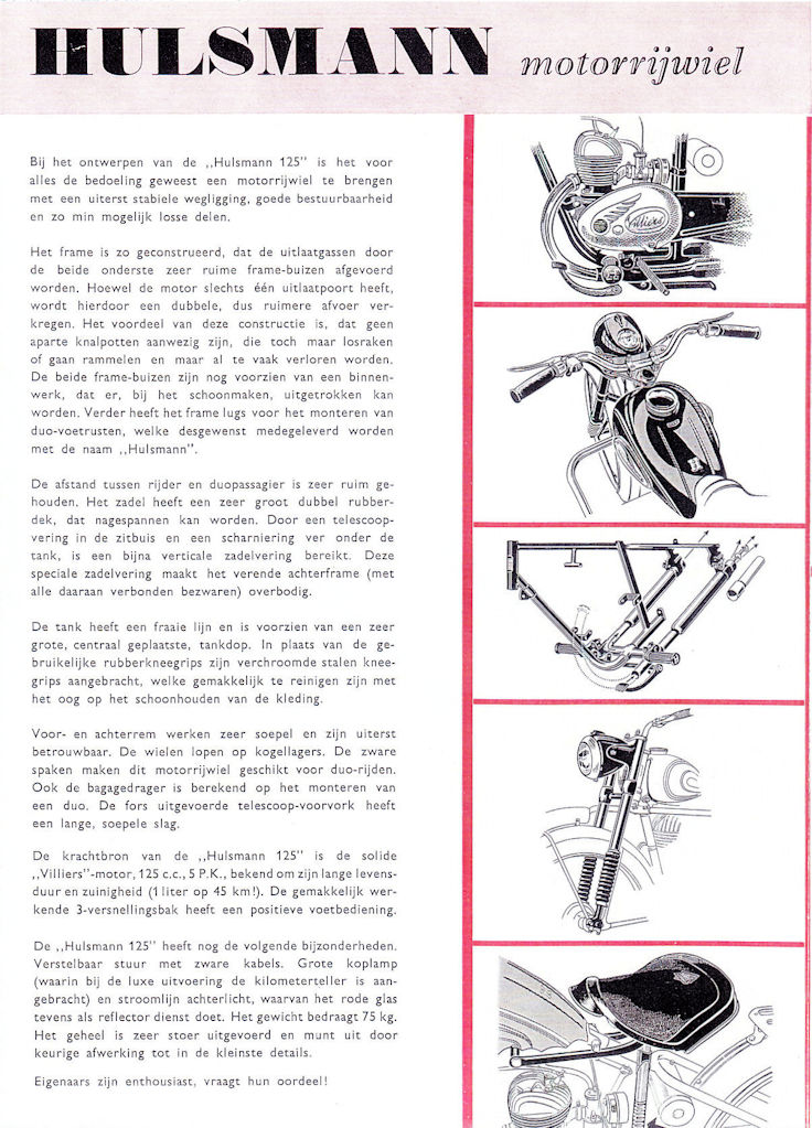 Folder 125cc Hulsmann - 1951/52 - Nederlands