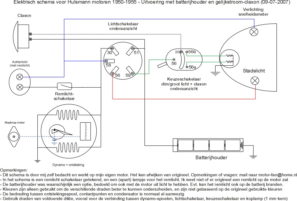 Elektrsich schema voor Hulsmann motor met batterijhouder