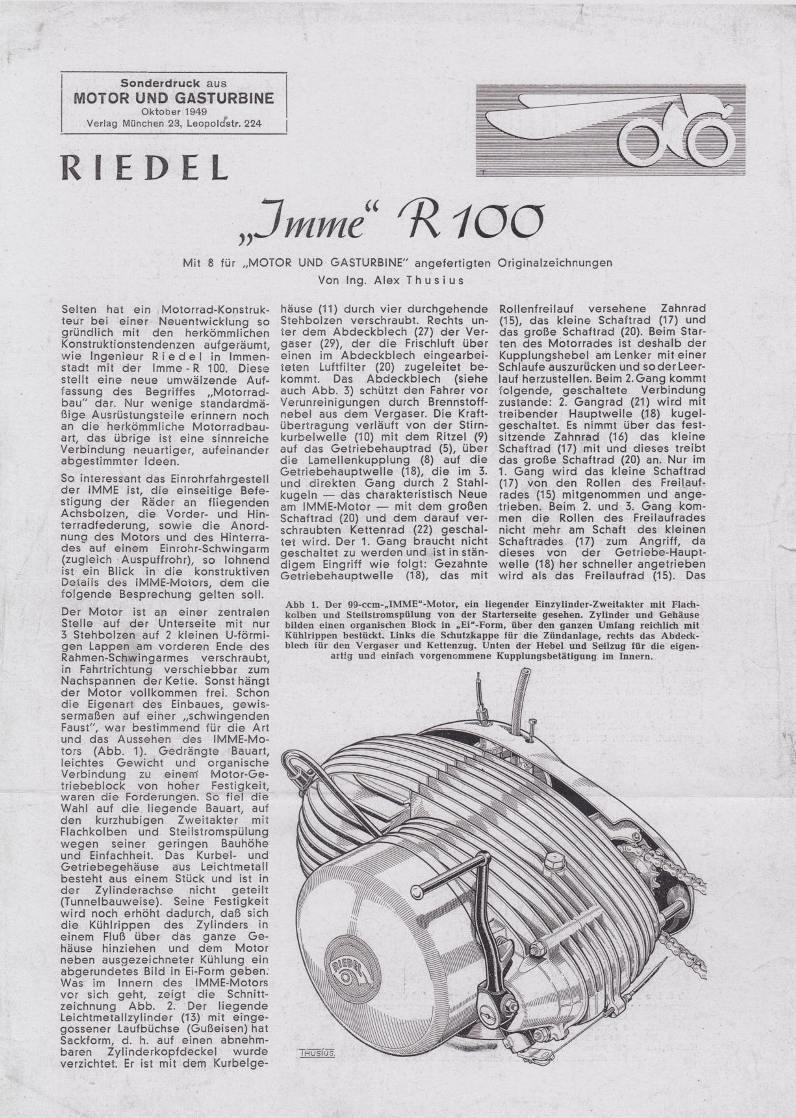 Artikel uit Motor und Gasturbinen oktober 1949 over Imme R100