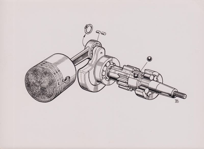 Imme R100 engine - crank shaft and piston