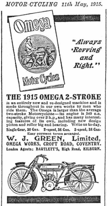 Omega advertisement Motorcycling 1915