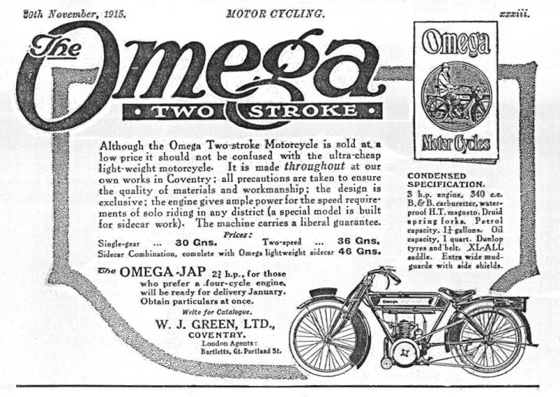 Omega advertisement Motorcyling 1915