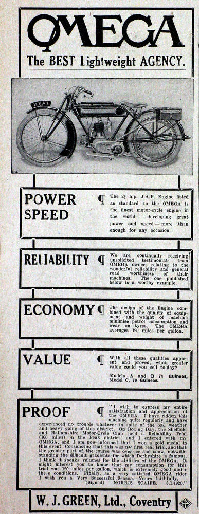 English Omega advertisement - 1920