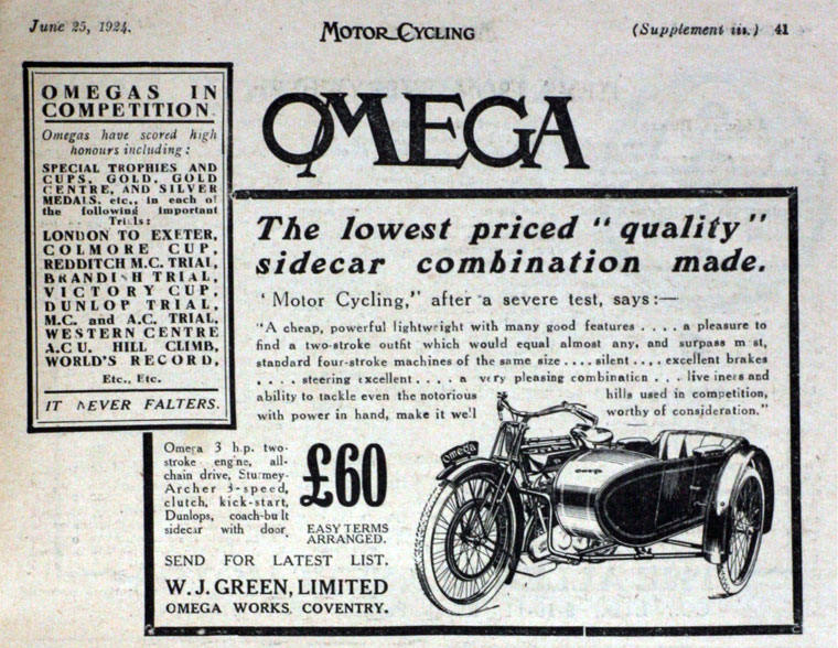 English Omega advertisment - 1924