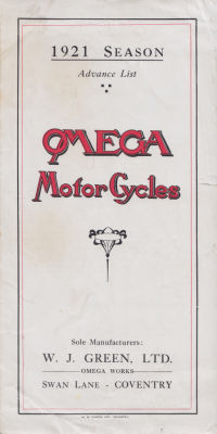 Front of the Omega catalogue of 1921