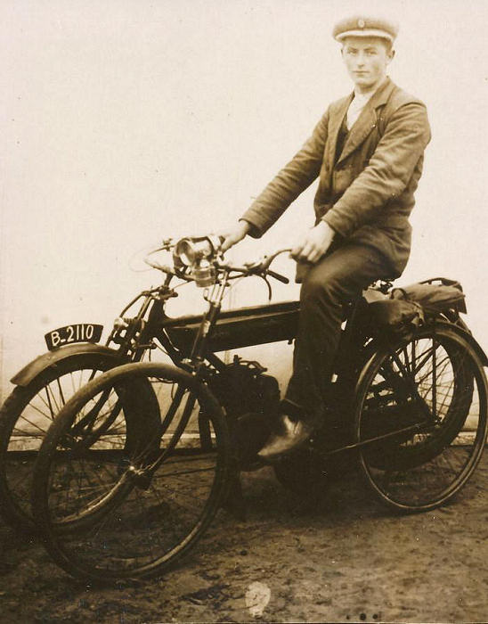 Historic picture of an Omega motorcycle in Friesland, Netherlands
