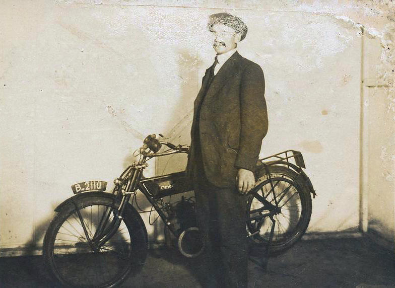 Historic picture of an Omega motorcycle in Friesland, Netherlands