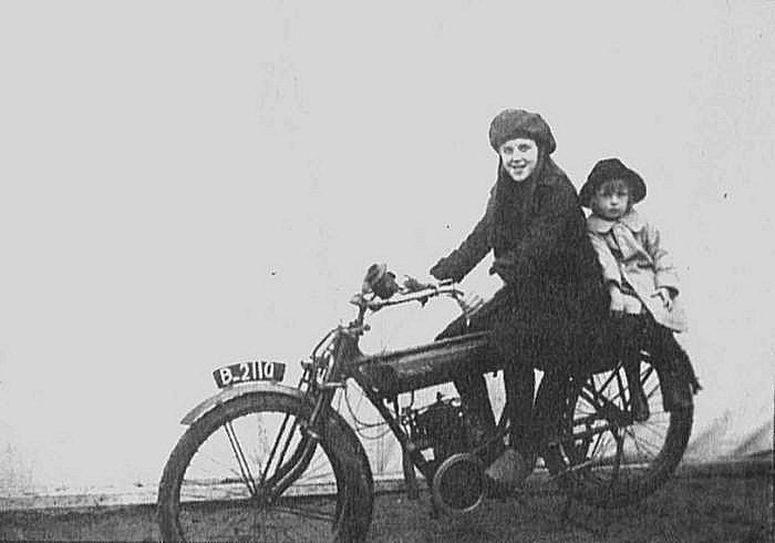 Historic picture of an Omega motorcycle in Friesland, Netherlands