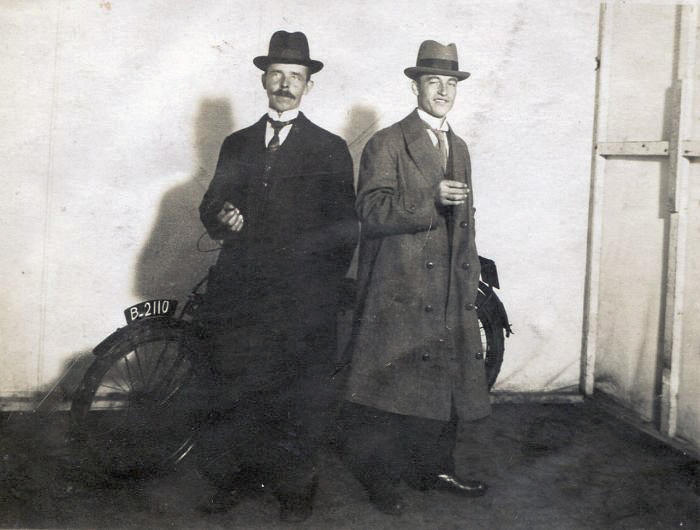 Historic picture of an Omega motorcycle in Friesland, Netherlands