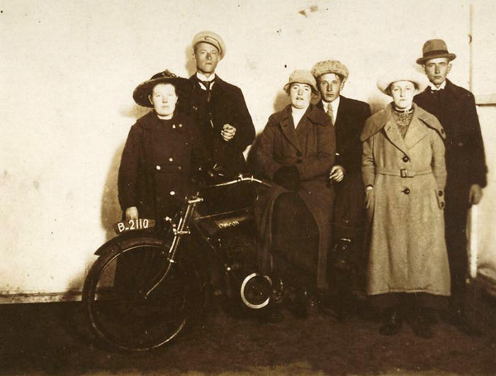 Historic picture of an Omega motorcycle in Friesland, Netherlands