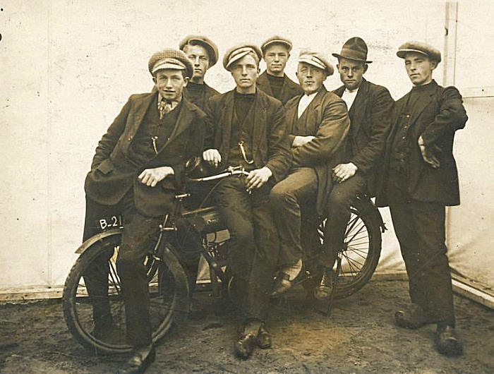 Historic picture of an Omega motorcycle in Friesland, Netherlands