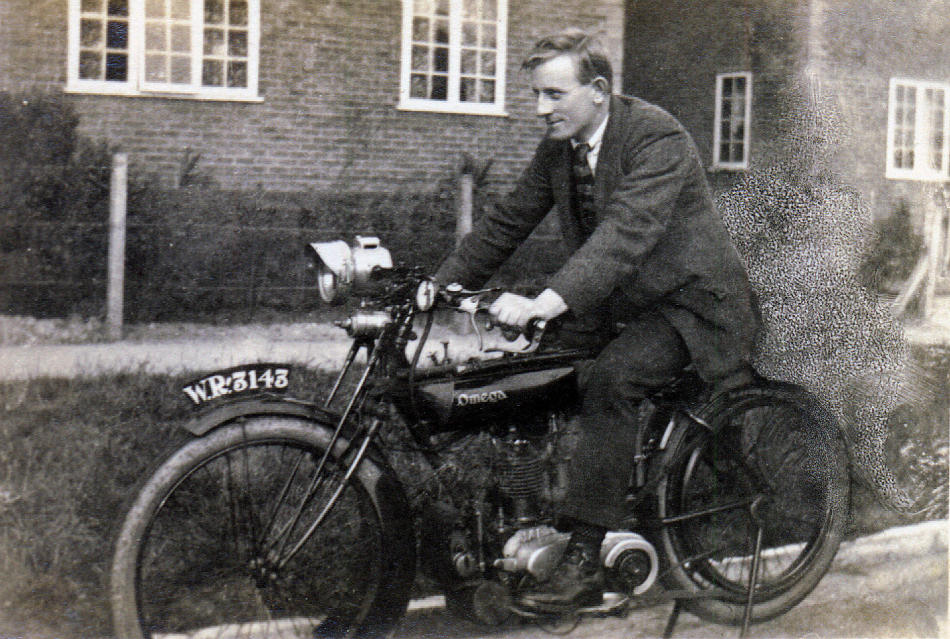 Teddy Wilson on an Omega motorcycle - probably 1921