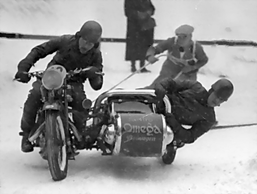 Austro-Omega sidecar sports combination on ice