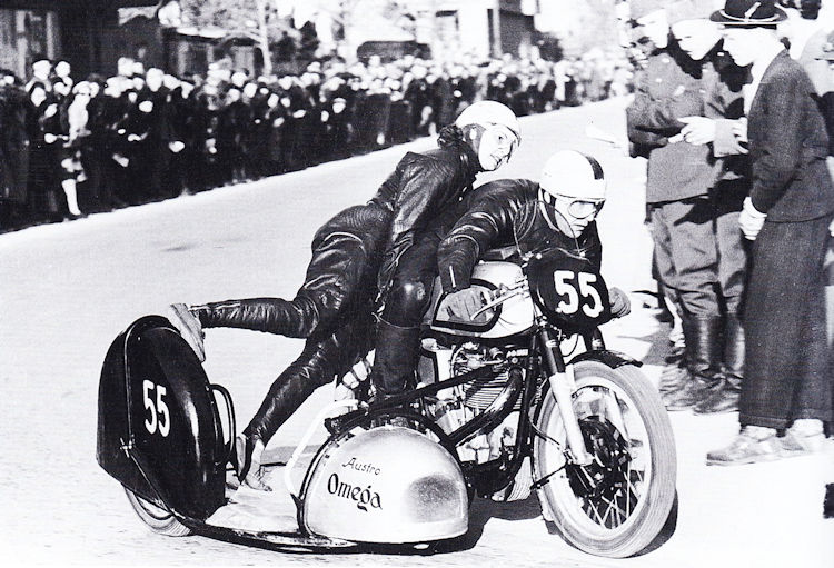 Norton racing motorcycle with Austro-Omega sidecar - 1953