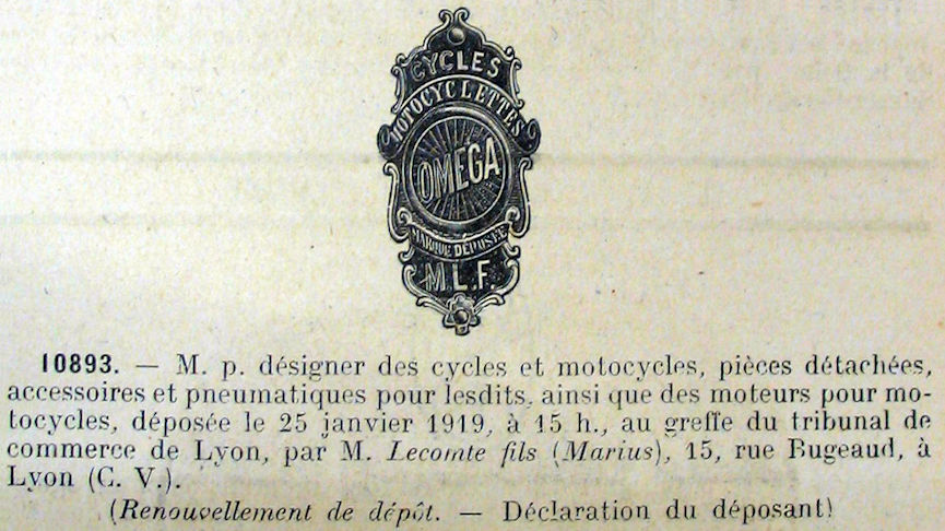 Brand register deposit renewal Omega - France 1919