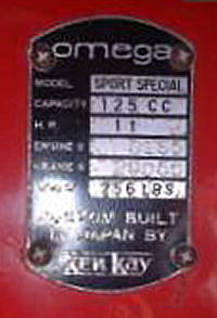 Frame identification plate of USA Omega