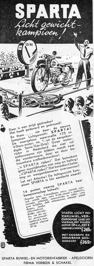 Sparta advertentie uit weekblad Motor, januari 1939