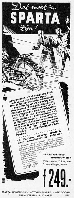 Sparta advertentie, waarschijnlijk uit de Auto Kampioen, juni 1939