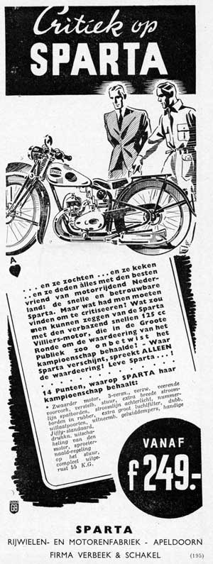 Sparta advertentie, waarschijnlijk uit de Auto Kampioen, juni 1939