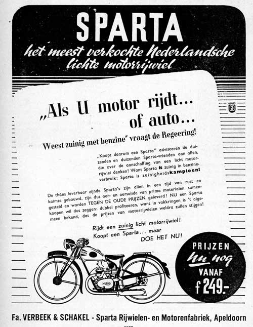 Sparta advertentie, waarschijnlijk uit de Auto Kampioen, september 1939