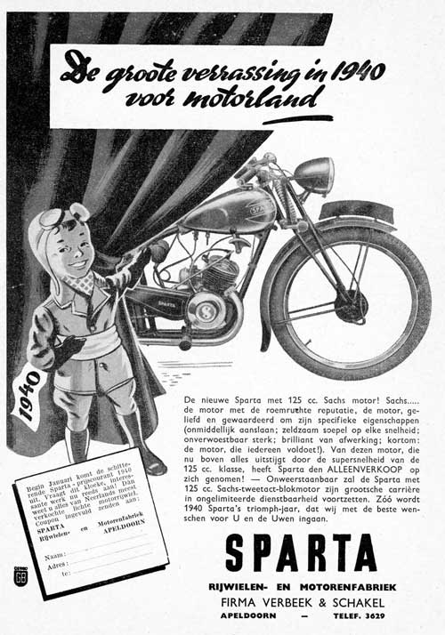 Sparta advertentie, waarschijnlijk uit de Auto Kampioen, december 1939
