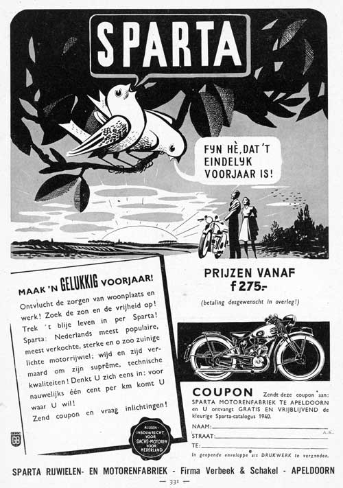Sparta advertentie, waarschijnlijk uit de Auto Kampioen, maart 1940