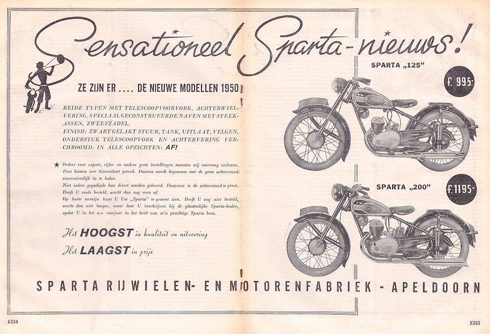 Sparta advertentie uit weekblad Motor, nr. 51 uit 1949