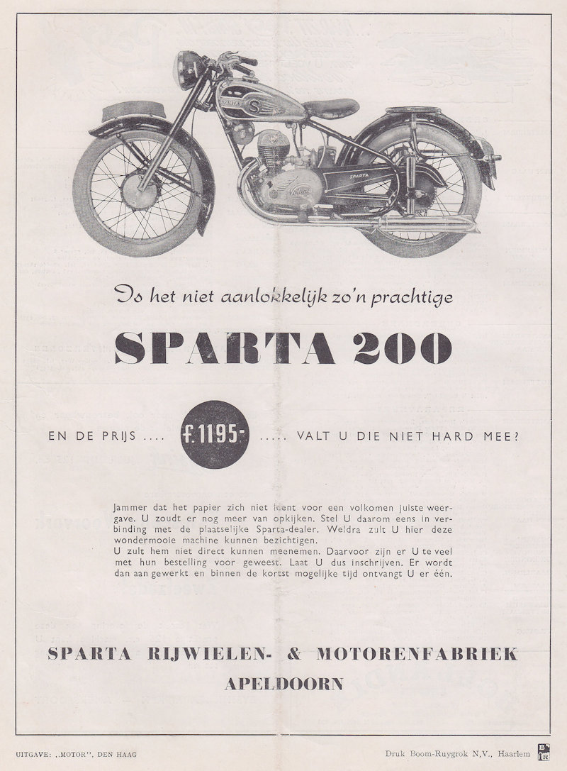 Sparta advertentie uit weekblad Motor, nr. 02 uit 1950