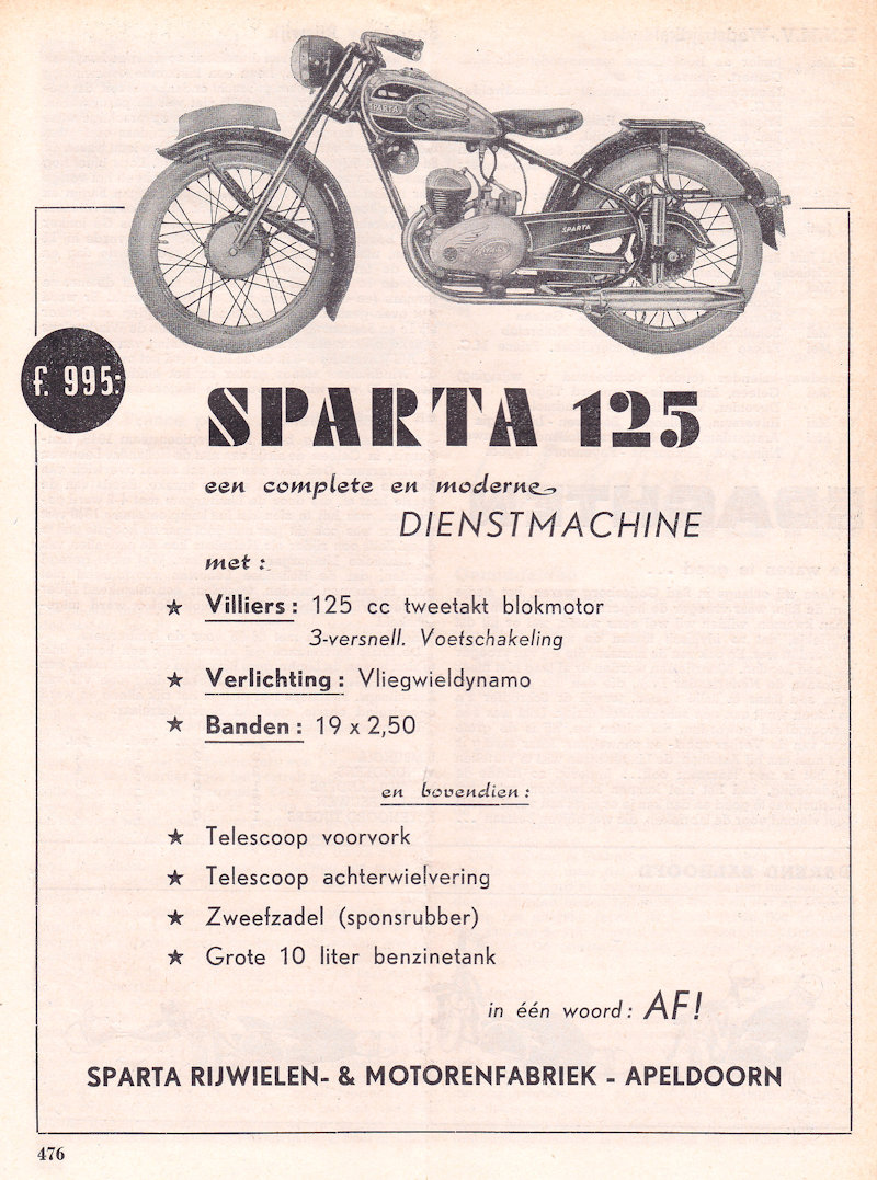 Sparta advertentie uit weekblad Motor, nr. 20 uit 1950