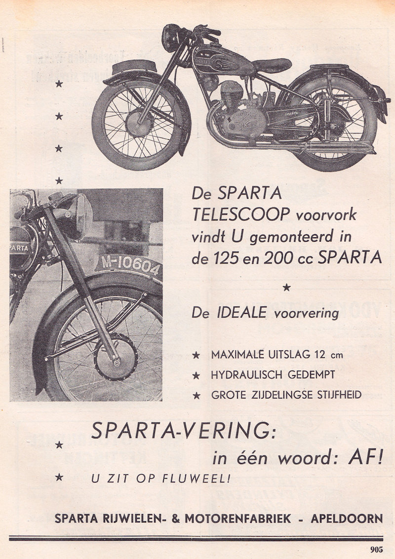 Sparta advertentie uit weekblad Motor, nr. 23 uit 1950