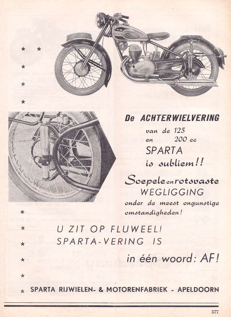 Sparta advertentie uit weekblad Motor, nr. 24 uit 1950
