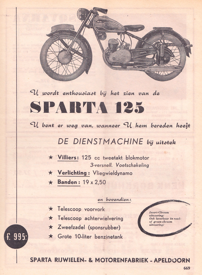 Sparta advertentie uit weekblad Motor, nr. 27 uit 1950
