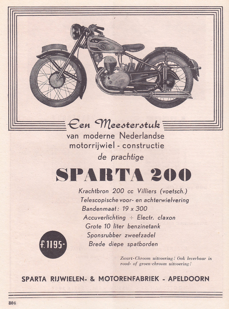 Sparta advertentie uit weekblad Motor, nr. 30 uit 1950
