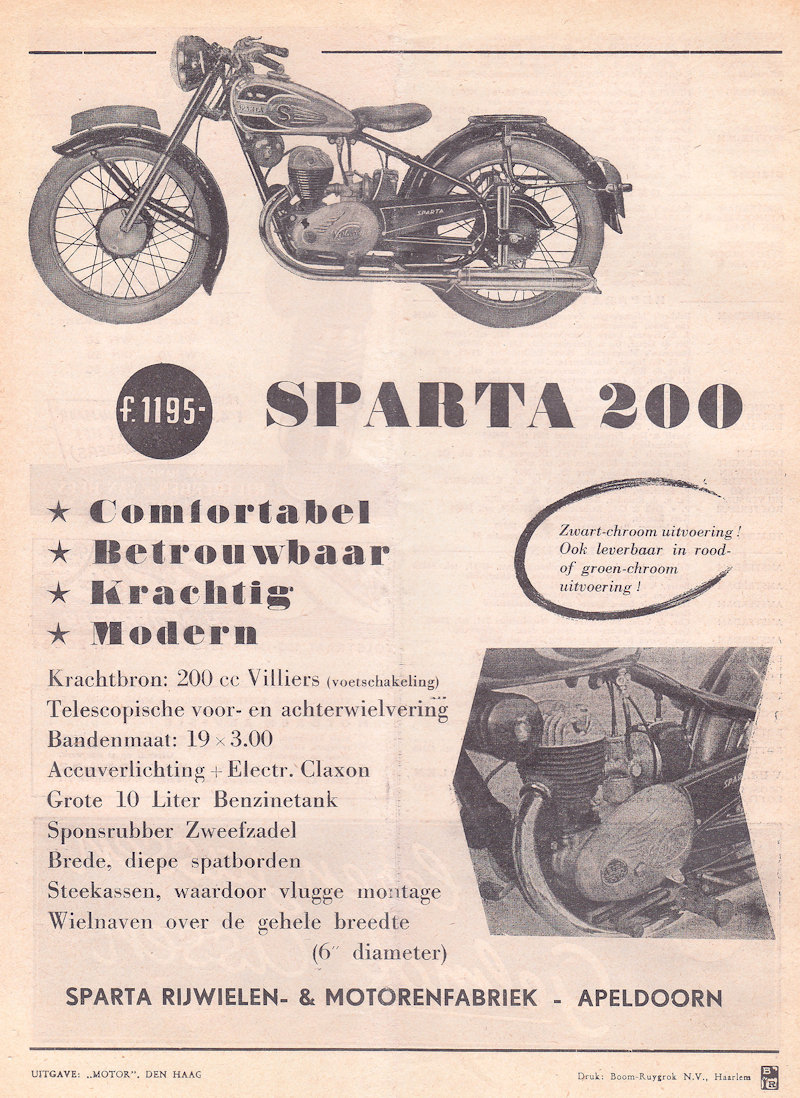 Sparta advertentie uit weekblad Motor, nr. 35 uit 1950