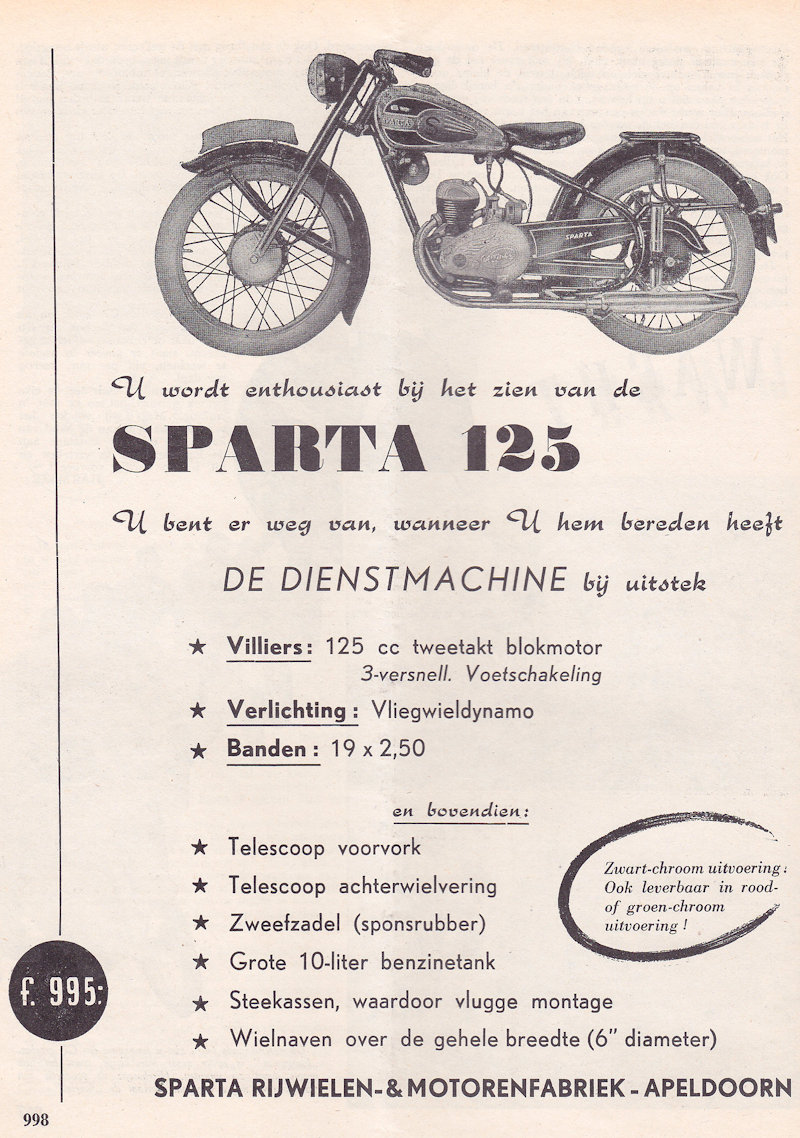 Sparta advertentie uit weekblad Motor, nr. 37 uit 1950