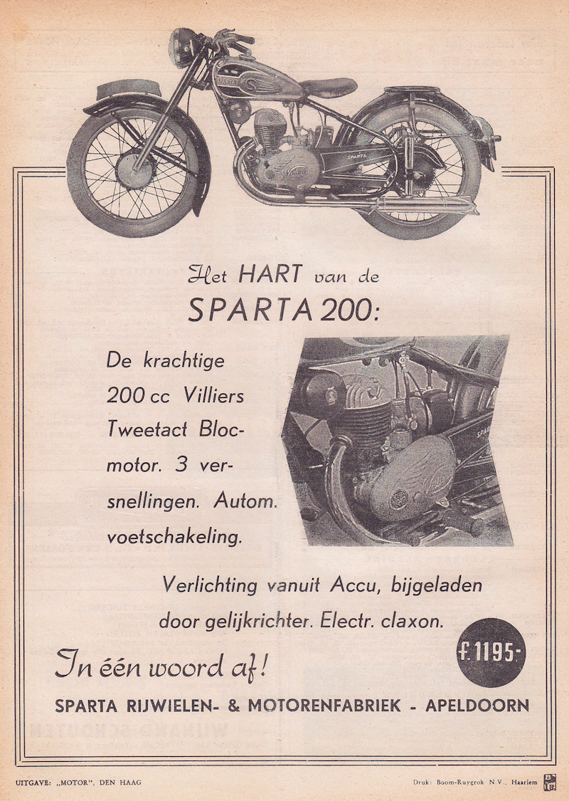 Sparta advertentie uit weekblad Motor, nr. 49 uit 1950