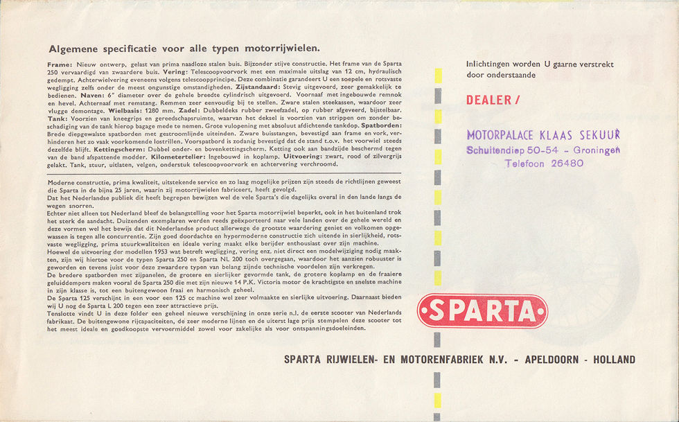 Sparta motorfietsen folder 1954