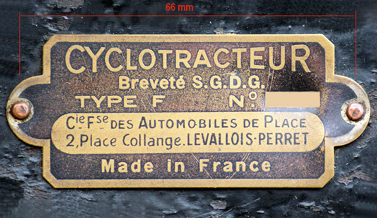 Cyclotracteur typeplaatje