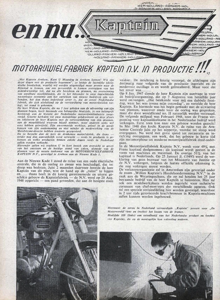 KNMV Motorwereld 1949 - Start van de Kaptein motorproductie